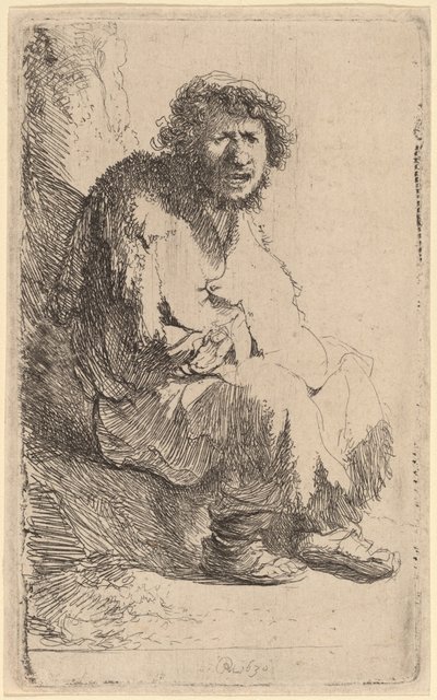 Mendiant assis sur une berge - Rembrandt van Rijn