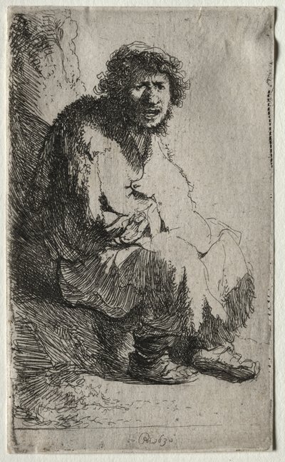 Mendiant assis sur une berge - Rembrandt van Rijn