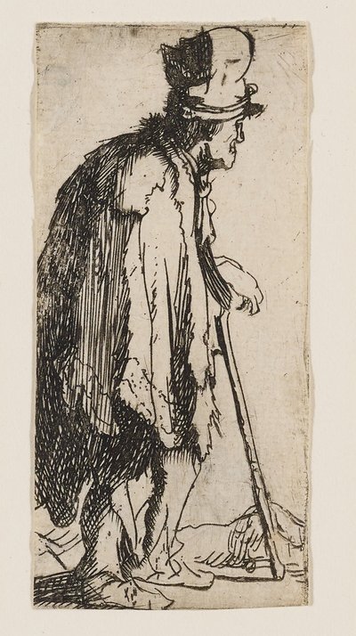Mendiant à la main estropiée, appuyé sur un bâton - Rembrandt van Rijn