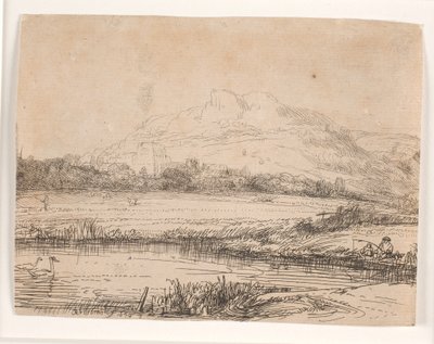 Canal avec un pêcheur et deux cygnes - Rembrandt van Rijn