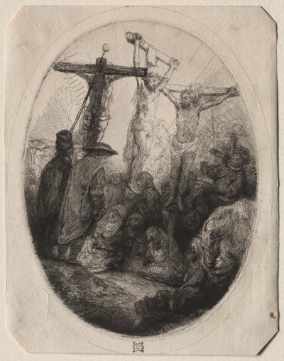 Christ crucifié entre deux voleurs: Une plaque ovale - Rembrandt van Rijn