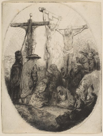 Christ crucifié entre deux voleurs, plaque ovale, vers 1641 - Rembrandt van Rijn