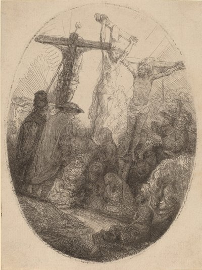 Christ crucifié entre les deux voleurs : une plaque ovale, vers 1641 - Rembrandt van Rijn
