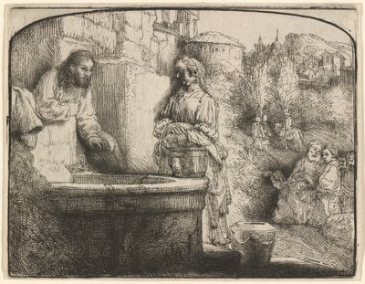 Le Christ et la femme de Samarie : une gravure en arche - Rembrandt van Rijn