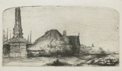 Cottage et poteau de limite sur le Spaarndammerdijk - Rembrandt van Rijn
