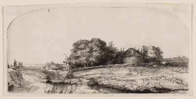 Cottages et une Grange à Foin sur le Diemerdijk avec un Troupeau de Moutons - Rembrandt van Rijn
