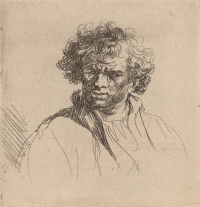 Homme aux cheveux bouclés avec une bouche tordue - Rembrandt van Rijn