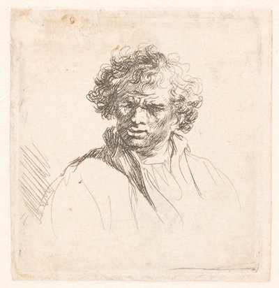 Homme aux cheveux bouclés avec une bouche tordue - Rembrandt van Rijn