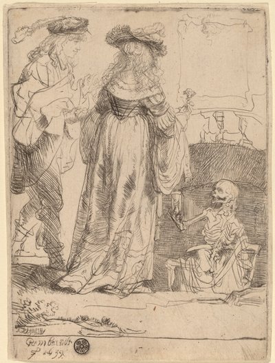 La Mort Apparaissant à un Couple Marié depuis une Tombe Ouverte - Rembrandt van Rijn