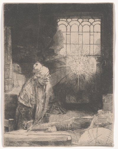 Faust dans son étude regardant un disque magique, ou Un érudit dans son étude, vers 1652 - Rembrandt van Rijn