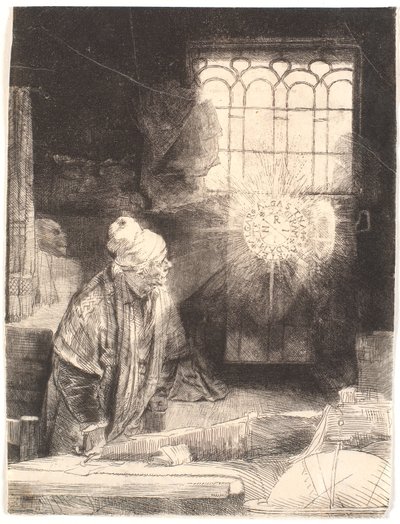 Faust dans son étude, regardant un disque magique (Dr. Faustus) - Rembrandt van Rijn