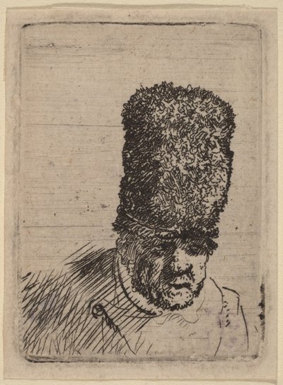 Tête d’un vieil homme coiffé d’un bonnet de fourrure haut - Rembrandt van Rijn