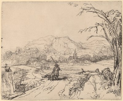 Paysage avec chasseur et chien - Rembrandt van Rijn