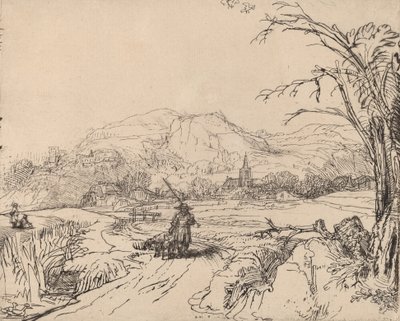 Paysage avec chasseur et chien - Rembrandt van Rijn