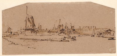 Paysage avec moulins à vent sur un canal à l