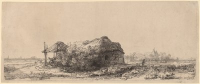 Paysage avec une chaumière et une grange à foin : Oblong - Rembrandt van Rijn