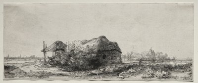Paysage avec une chaumière et une grange à foin : oblong - Rembrandt van Rijn