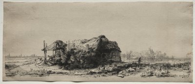 Paysage avec une chaumière et une grange à foin : Oblong, 1641 - Rembrandt van Rijn