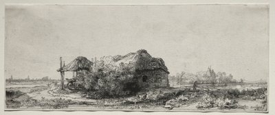Paysage avec une chaumière et une grange à foin : Oblong, 1641 - Rembrandt van Rijn