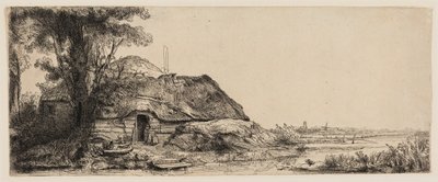 Paysage avec un cottage et un grand arbre - Rembrandt van Rijn