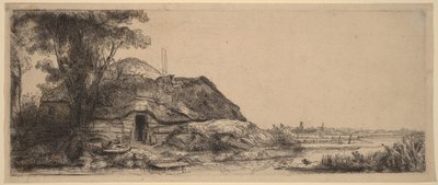 Paysage avec une petite maison et un grand arbre - Rembrandt van Rijn