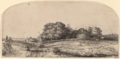Paysage avec une grange à foin et un troupeau de moutons - Rembrandt van Rijn