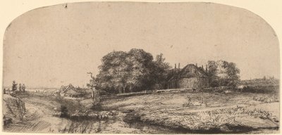 Paysage avec une grange à foin et un troupeau de moutons - Rembrandt van Rijn