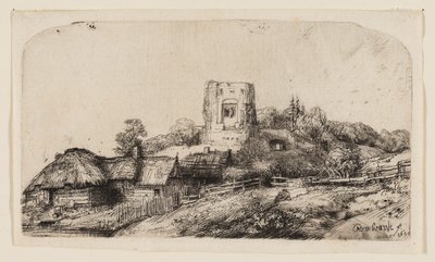 Paysage avec une tour carrée - Rembrandt van Rijn