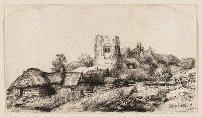 Paysage avec une tour carrée - Rembrandt van Rijn