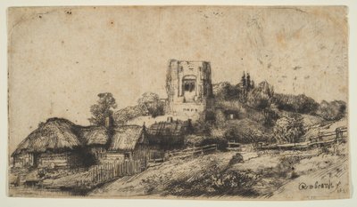 Paysage avec une tour carrée - Rembrandt van Rijn