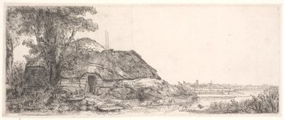 Paysage avec un cottage et un grand arbre - Rembrandt van Rijn