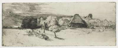 Paysage avec un bâtiment de ferme et la 