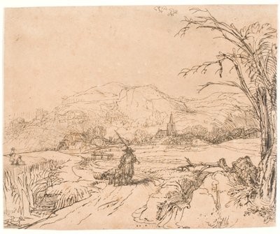 Paysage avec un sportif et des chiens - Rembrandt van Rijn
