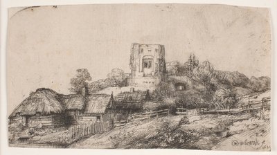 Paysage avec une tour carrée - Rembrandt van Rijn