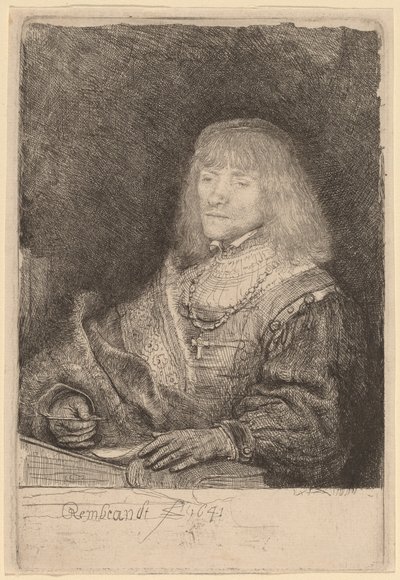 Homme à un bureau portant une croix et une chaîne - Rembrandt van Rijn