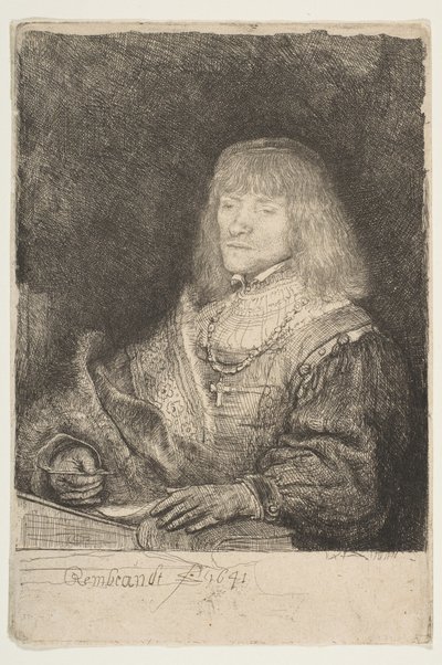 Homme à un bureau portant une croix et une chaîne - Rembrandt van Rijn