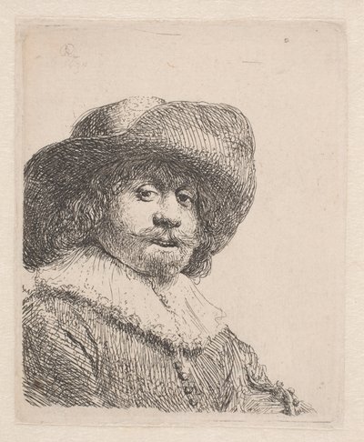 Homme avec un chapeau à larges bords et une fraise - Rembrandt van Rijn