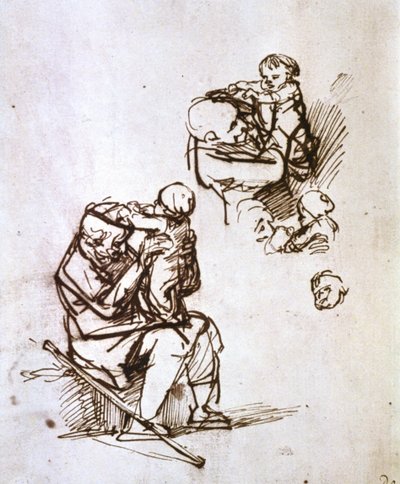 Vieil homme jouant avec un enfant, 1635-1640 - Rembrandt van Rijn