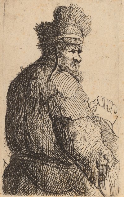 Vieil homme vu de dos, profil à droite - Rembrandt van Rijn