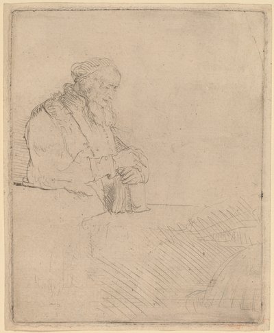 Vieil homme en méditation, appuyé sur un livre - Rembrandt van Rijn