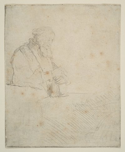 Vieil homme en méditation, appuyé sur un livre - Rembrandt van Rijn