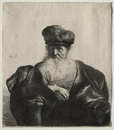 Vieil homme avec barbe, bonnet de fourrure et manteau de velours - Rembrandt van Rijn