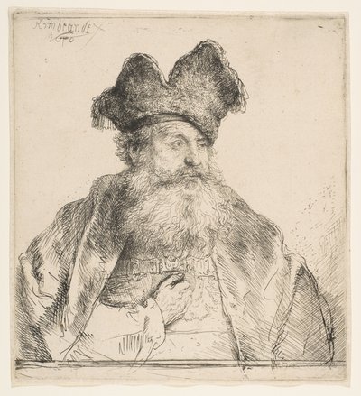 Vieil homme avec bonnet de fourrure divisé - Rembrandt van Rijn