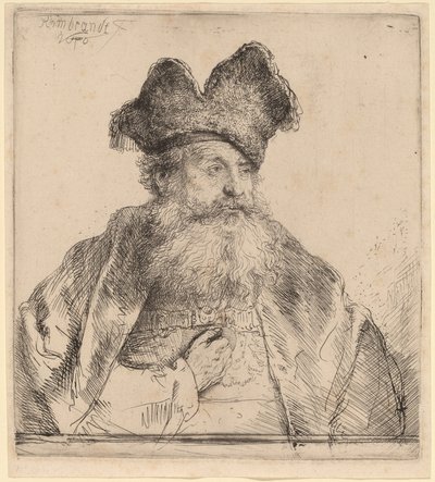 Vieil homme avec un bonnet de fourrure divisé - Rembrandt van Rijn