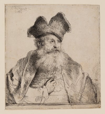 Vieil homme avec un bonnet de fourrure divisé - Rembrandt van Rijn