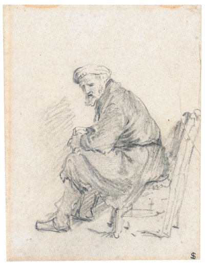 Vieil homme en turban, assis de profil, tourné vers la gauche - Rembrandt van Rijn