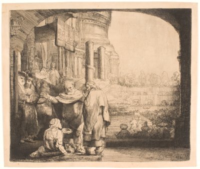 Pierre et Jean guérissant le boiteux à la porte du temple - Rembrandt van Rijn