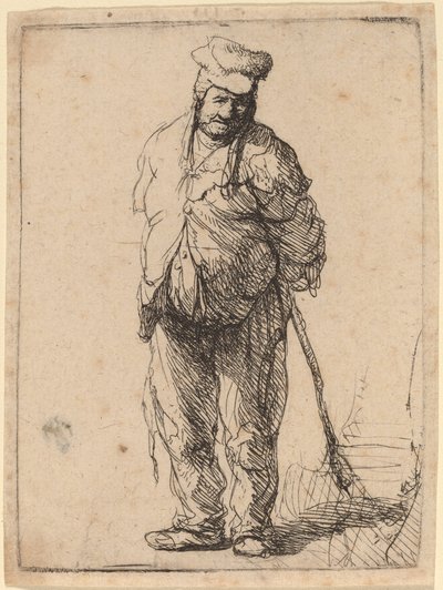 Paysan en haillons avec ses mains derrière lui, tenant un bâton - Rembrandt van Rijn