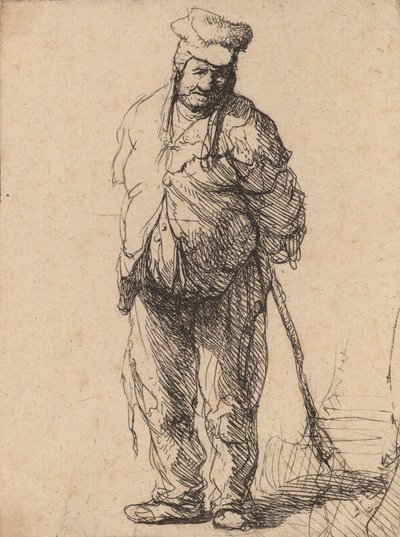 Paysanne en haillons avec un bâton derrière elle - Rembrandt van Rijn