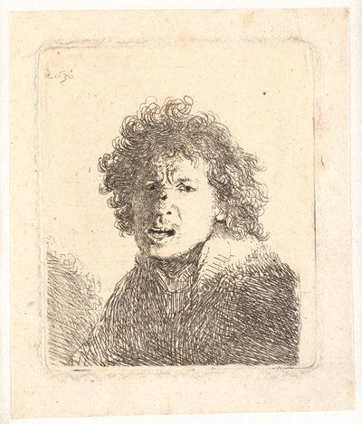 Rembrandt tête nue et bouche ouverte, comme s
